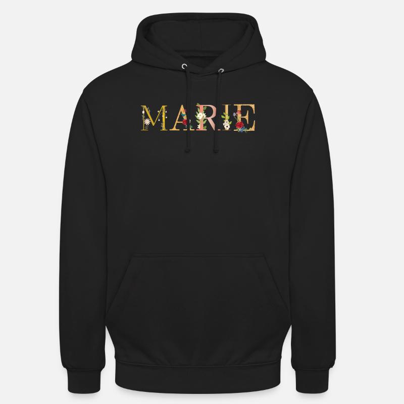 Le prénom de MARIE est décoré de fleurs - Sweat-shirt à capuche unisexe - noir