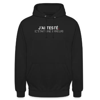I TESTED. IT WAS A MISTAKE. | Humor - Unisex Hoodie - black - Front - Alina (178cm) & Michal (187cm)
