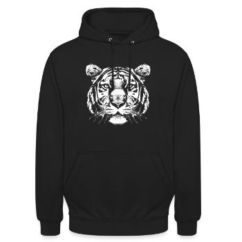 Tiger Kopf Portrait - Unisex Hoodie - Schwarz - Vorne - Alina (178cm) & Michal (187cm)