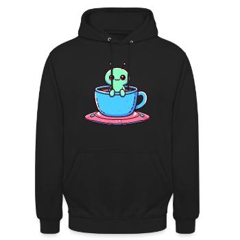 Green Alien & Coffee Tea: Interstellar Break with - Unisex Hoodie - black - Front - Alina (178cm) & Michal (187cm)