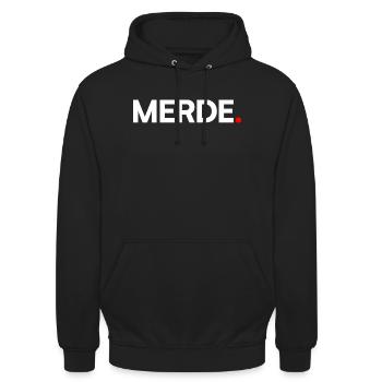 SHIT | Humor, minimalist reaction - Unisex Hoodie - black - Front - Alina (178cm) & Michal (187cm)