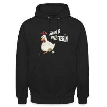 verrücktes Huhn Hühnerflüsterin Landwirtin Ei - Unisex Hoodie - Schwarz - Vorne - Alina (178cm) & Michal (187cm)