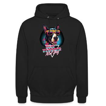 Chemise à hot-dog Retro Wave Bull Terrier - Sweat-shirt à capuche unisexe - noir - Devant - Alina (178cm) & Michal (187cm)