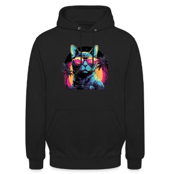 Retro Wave Egyptian Mau Cat Shirt - Unisex Hoodie - black - Front - Alina (178cm) & Michal (187cm)