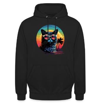 Chemise Retro Wave Cymric Cat - Sweat-shirt à capuche unisexe - noir - Devant - Alina (178cm) & Michal (187cm)