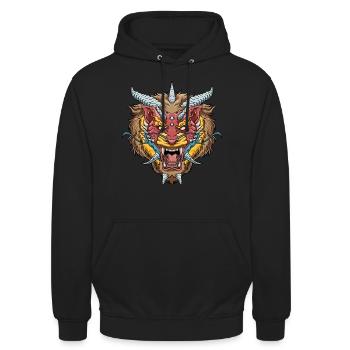 Löwe-Dämon-Kreatur - Fantasy-Mythos-Kreatur - Unisex Hoodie - Schwarz - Vorne - Alina (178cm) & Michal (187cm)