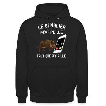 le sanglier m'appelle humour chasseur gros gibier - Sweat-shirt à capuche unisexe - noir - Devant - Alina (178cm) & Michal (187cm)