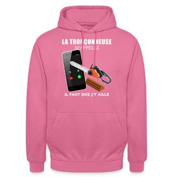 La Tronçonneuse Humour Homme bois Forêt - Sweat-shirt à capuche unisexe - rose - Devant - Alina (178cm) & Michal (187cm)