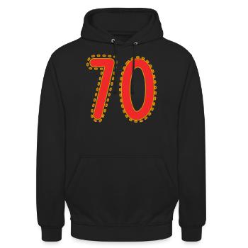 70. 70 JAHRE. 70. JAHRESTAG. 70-JÄHRIGES JUBILÄUM. - Unisex Hoodie - Schwarz - Vorne - Alina (178cm) & Michal (187cm)