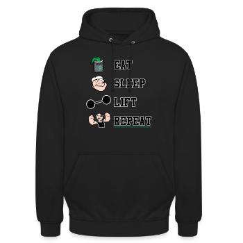 Popeye Eat Sleep Lift Repeat - Unisex Hoodie - Schwarz - Vorne - Alina (178cm) & Michal (187cm)