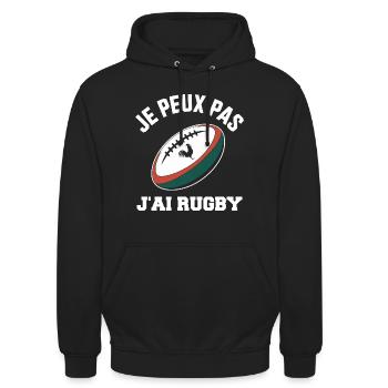 Ich kann nicht, ich habe Rugby. - Unisex Hoodie - Schwarz - Vorne - Alina (178cm) & Michal (187cm)
