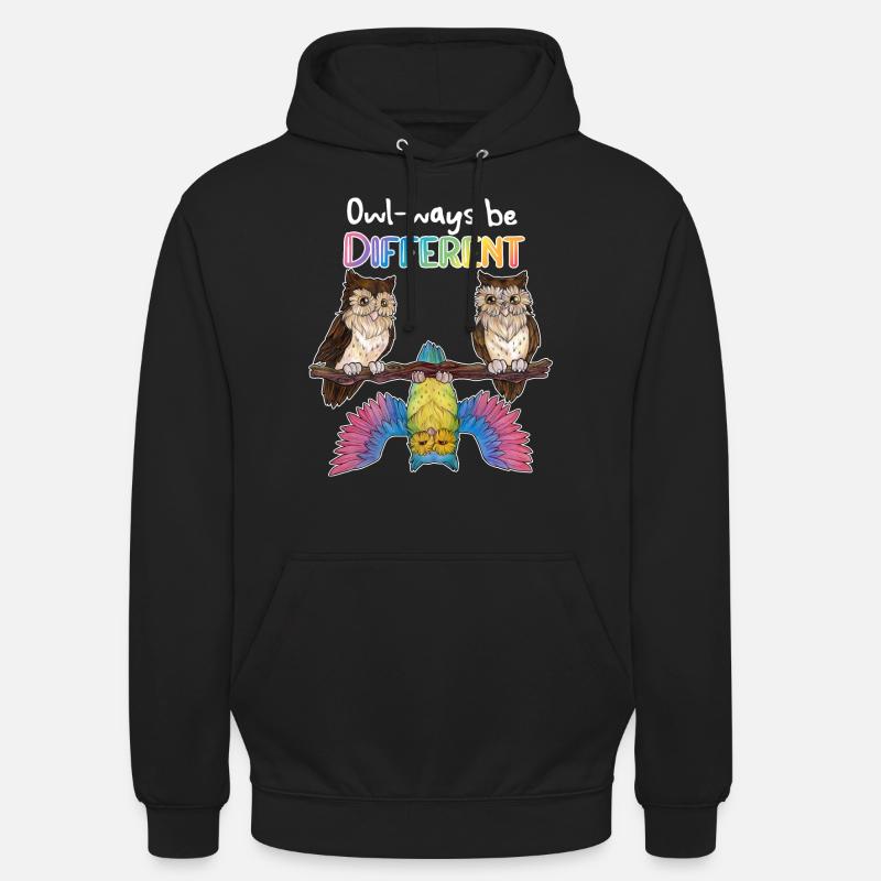 Always be different - Niedliche Regenbogen Eule - Unisex Hoodie - Schwarz