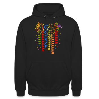 Konfetti Karneval Luftschlangen Fasching Kostüm - Unisex Hoodie - Schwarz - Vorne - Alina (178cm) & Michal (187cm)