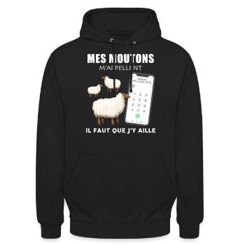 Moutons humour cadeau métier éleveur de berger - Sweat-shirt à capuche unisexe - noir - Devant - Alina (178cm) & Michal (187cm)