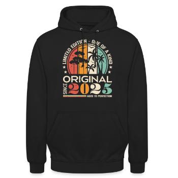 Legendär seit 2025 Geboren Jahrgang Geburtstag - Unisex Hoodie - Schwarz - Vorne - Alina (178cm) & Michal (187cm)