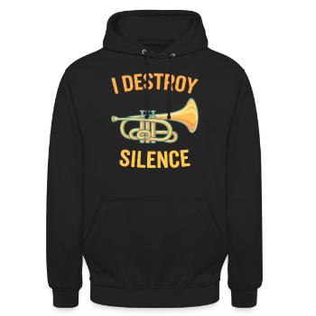 I destroy silence Trompete Spruch Sprüche - Unisex Hoodie - Schwarz - Vorne - Alina (178cm) & Michal (187cm)