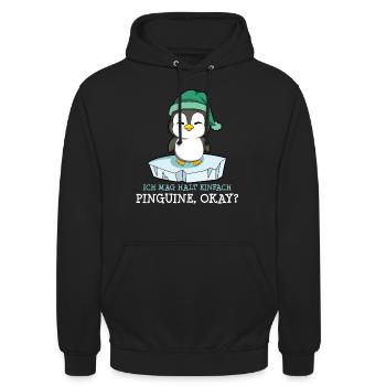 Ich mag halt einfach Pinguine okay? - Unisex Hoodie - Schwarz - Vorne - Alina (178cm) & Michal (187cm)