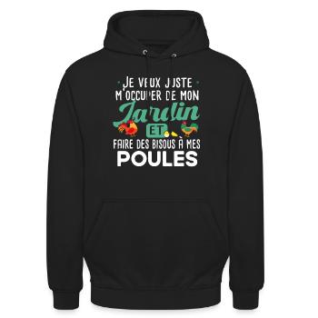 Jardin poules jardinage poule poulailler humour - Sweat-shirt à capuche unisexe - noir - Devant - Alina (178cm) & Michal (187cm)
