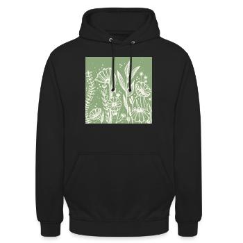 Leaves‘nFlowers - Unisex Hoodie - Schwarz - Vorne - Alina (178cm) & Michal (187cm)