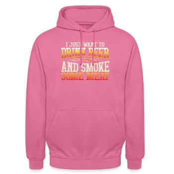 Humoristisches Bier- und Fleisch-Motiv - Unisex Hoodie - Pink - Vorne - Alina (178cm) & Michal (187cm)