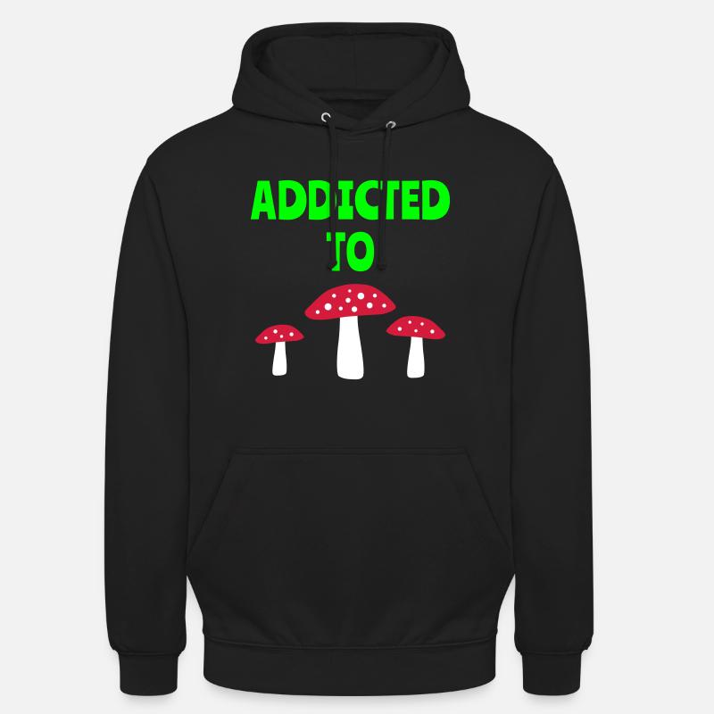 Addicted to fly agarics (three fly agarics) - Unisex Hoodie - black