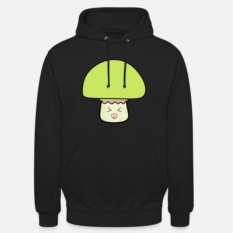 Champignon vert mignon avec visage - Sweat-shirt à capuche unisexe - noir