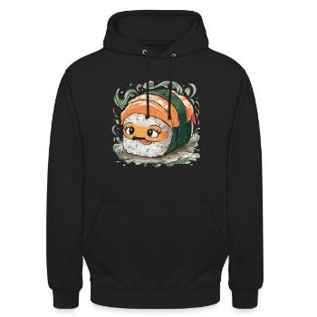 Niedliche Sushi Fisch Reis Japanisches Essen - Unisex Hoodie - Schwarz - Vorne - Alina (178cm) & Michal (187cm)