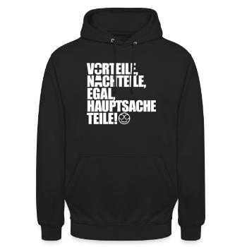 Vorteile Nachteile egal hauptsache Teile MDMA Fun - Unisex Hoodie - Schwarz - Vorne - Alina (178cm) & Michal (187cm)