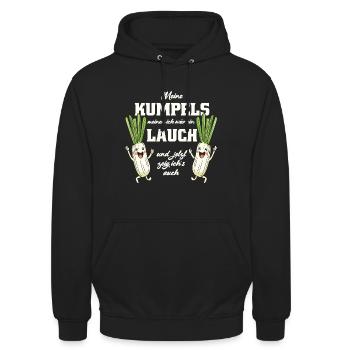 JGA Meine Kumpels meinen ich wär ein Lauch funny - Unisex Hoodie - Schwarz - Vorne - Alina (178cm) & Michal (187cm)