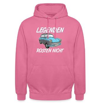 Trabi Trabbi  Pappe DDR Fahrzeug Sprüche - Unisex Hoodie - Pink - Vorne - Alina (178cm) & Michal (187cm)