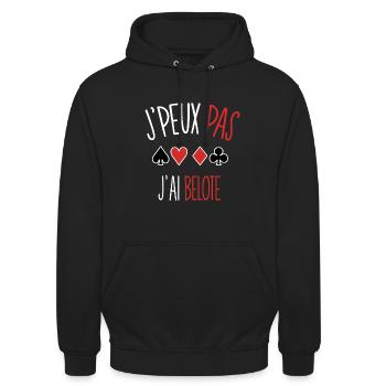 Belote Je peux pas - Sweat-shirt à capuche unisexe - noir - Devant - Alina (178cm) & Michal (187cm)