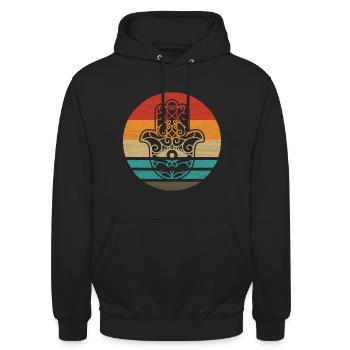 Hamsa Hand der Fatima Retro Style Vintage - Unisex Hoodie - Schwarz - Vorne - Alina (178cm) & Michal (187cm)