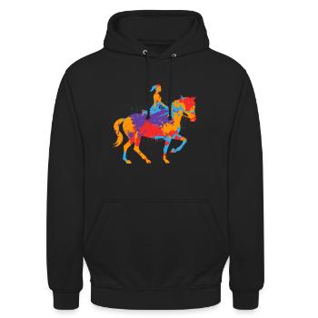 Pferd reiten bunter Reiter Mädchen Pferde - Unisex Hoodie - Schwarz - Vorne - Alina (178cm) & Michal (187cm)