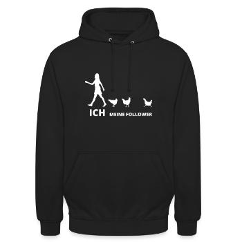 Ich meine Follower Hühner Hühnchen Henne Hahn - Unisex Hoodie - Schwarz - Vorne - Alina (178cm) & Michal (187cm)