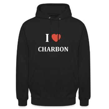 I love charbon - Sweat-shirt à capuche unisexe - noir - Devant - Alina (178cm) & Michal (187cm)