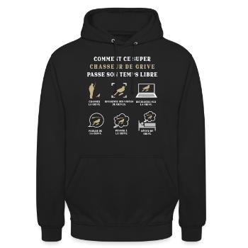 Chasseur de Grive Chasse Humour Chassé - Sweat-shirt à capuche unisexe - noir - Devant - Alina (178cm) & Michal (187cm)