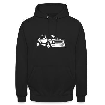 Rallye-Fahrzeug - Unisex Hoodie - Schwarz - Vorne - Alina (178cm) & Michal (187cm)