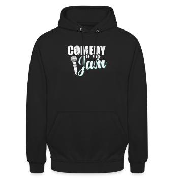 Comedy is my Jam Humor Witz - Unisex Hoodie - Schwarz - Vorne - Alina (178cm) & Michal (187cm)