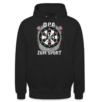 Dartshirt, Dart-Sport, Opa - Unisex Hoodie - Schwarz - Vorne - Alina (178cm) & Michal (187cm)