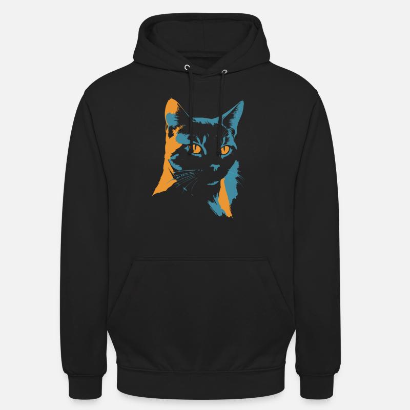 Explosion de couleurs : tête de chat en orange et bleu - Sweat-shirt à capuche unisexe - noir