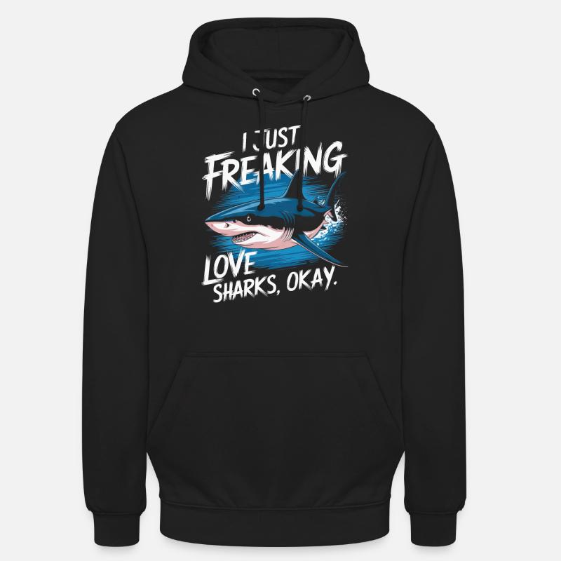 J’adore les requins, OK. Requins - Sweat-shirt à capuche unisexe - noir