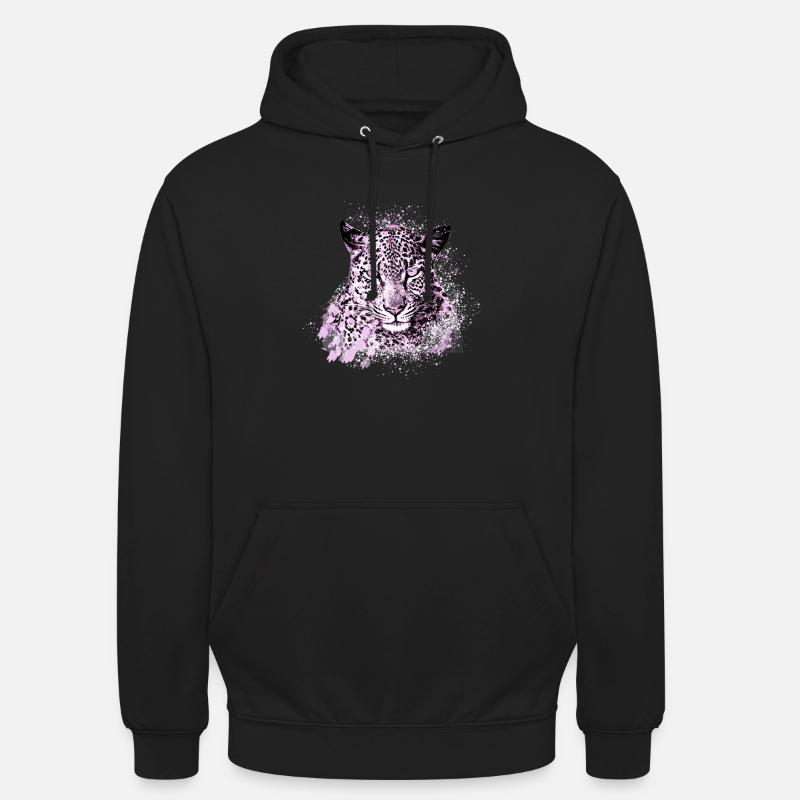 snow leopard,cat,leopard,pink,wildcat - Unisex Hoodie - black