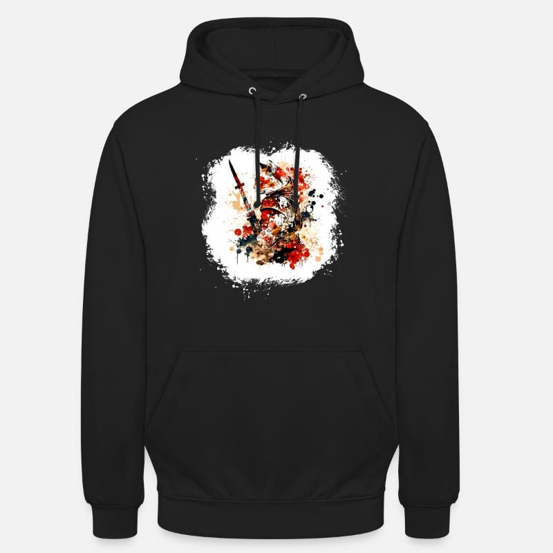 Samurai Katze Rot Schwarz - Unisex Hoodie - Schwarz