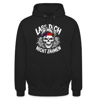 Ne te laisse pas apprivoiser le design de crânes - Sweat-shirt à capuche unisexe - noir - Devant - Alina (178cm) & Michal (187cm)