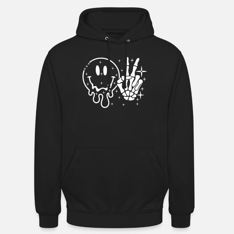 Smiley Skull Peace Hand - Hættetrøje unisex - sort
