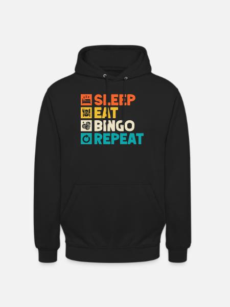 Bingo Bingo Sleep, Eat Repeat Bingo - Sweat-shirt à capuche unisexe - noir