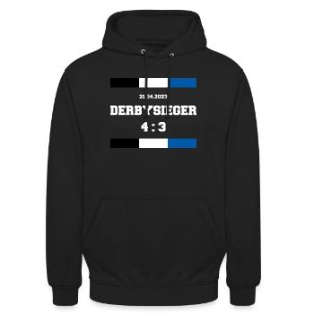 Derbysieger - Gewinner Stadtderby Fussball - Unisex Hoodie - Schwarz - Vorne - Alina (178cm) & Michal (187cm)