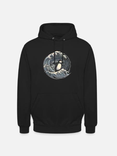 Penguin surfing on wave - Unisex Hoodie - black