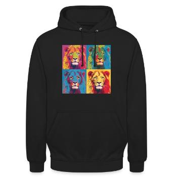 LION POP ART - Sweat-shirt à capuche unisexe - noir - Devant - Alina (178cm) & Michal (187cm)