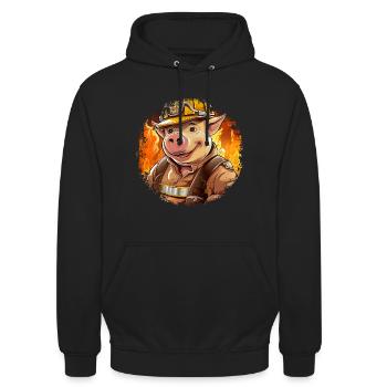 Feuerwehr Schwein - Unisex Hoodie - Schwarz - Vorne - Alina (178cm) & Michal (187cm)